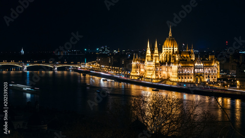 A panoramic view of Parliament dome in Budapest at night © George