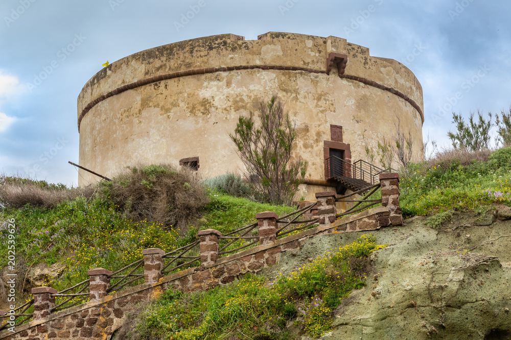 Historic military watchtower on the  Sardinia coast