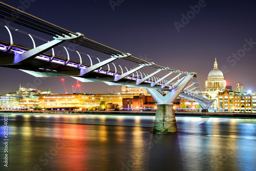 St Paul's Cathedral from the Millennium bridge over river Thames, London, United Kingdom.