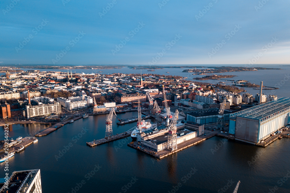 Aerial view of port in Helsinki, Finland