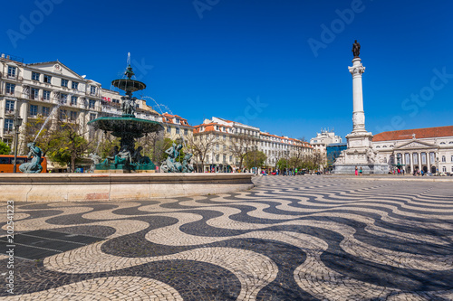Lisbon, Portugal cityscape at Rossio Square.