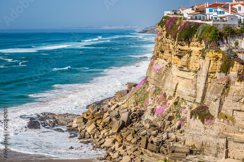 Azenhas do Mar white village landmark on the cliff and Atlantic ocean, Sintra, Lisbon, Portugal, Europe.