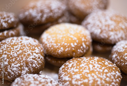 Homemade baked cookies with sugar powder is an excellent dessert for tea and coffee