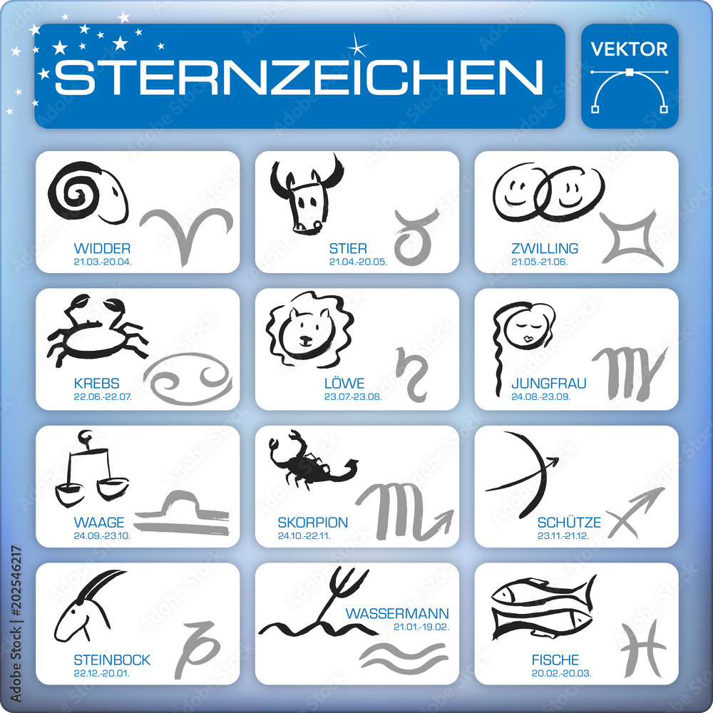 Sternzeichen - Tierkreiszeichen Stock-Vektorgrafik | Adobe Stock