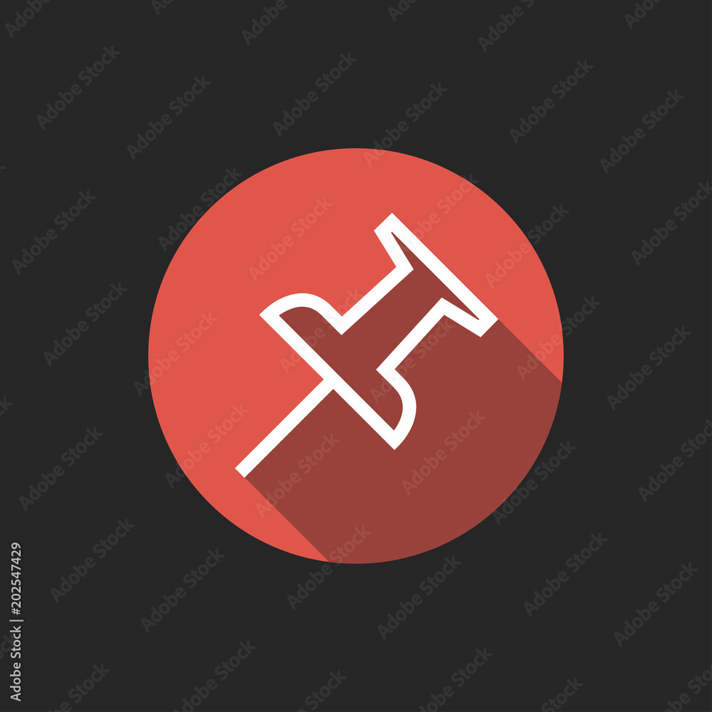 Elegant Universal White Minimalistic Thin Line Tack Icon with Shadows on Circular Color Button on Black Background Elegant Universal White Minimalistic Thin Line Tack Icon with Shadows on Circular Color Button on Black Background
