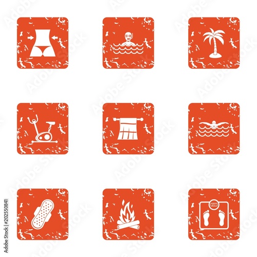 Stature icons set. Grunge set of 9 stature vector icons for web isolated on white background