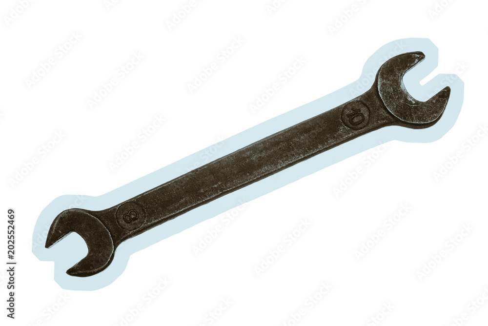 Old grungy wrench on white background. Isolated image of antiquare spanner. Old grungy wrench on white background. Isolated image of antiquare spanner.