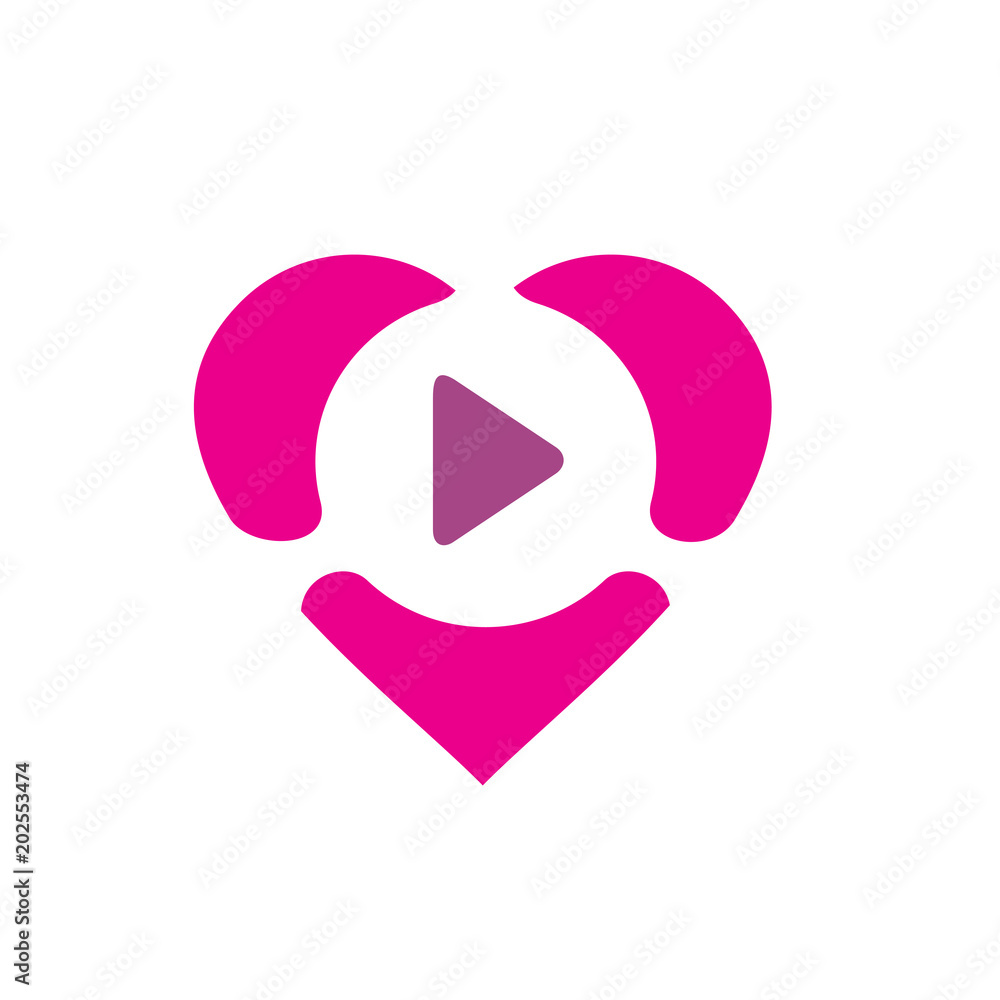 Pink Heart Combined With Play Symbol, Vector Logo or Icon Design Pink Heart Combined With Play Symbol, Vector Logo or Icon Design