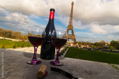 French Wine at they Eiffel Tower in Paris, France