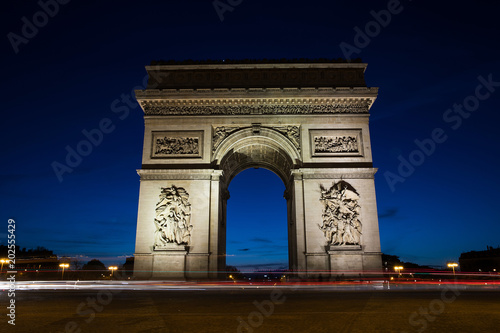 Arc De Triomphe in Paris, France at night