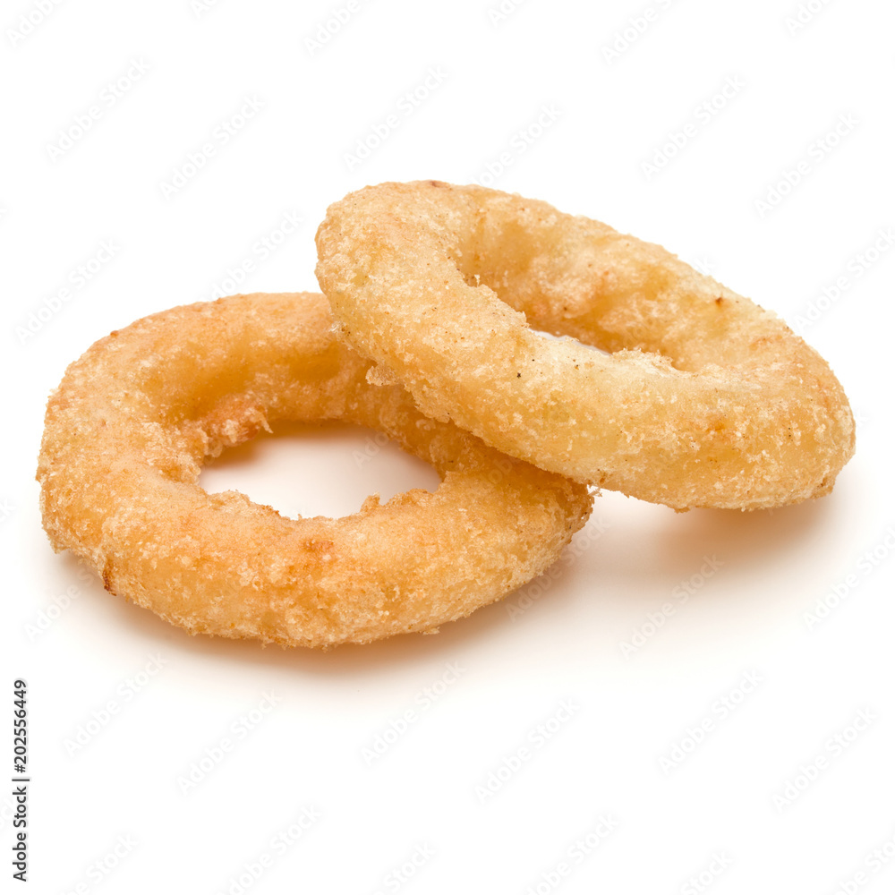 Crispy deep fried onion or Calamari ring isolated on white background