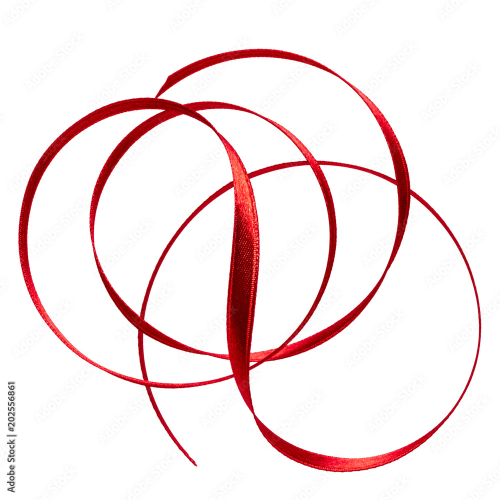 Shiny satin ribbon in red color isolated on white background close up Shiny satin ribbon in red color isolated on white background close up