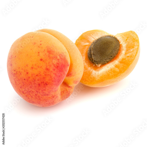 Two apricot fruit isolated on white background cutout photo