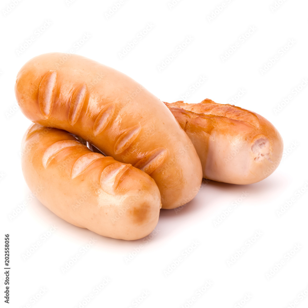 Fried sausages isolated on white background cutout Fried sausages isolated on white background cutout