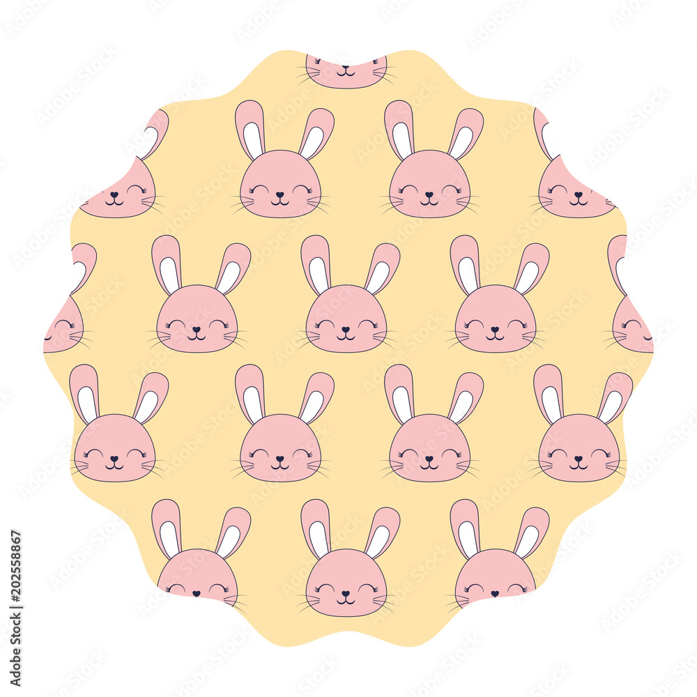 circular frame with cute rabbits over white background, colorful design. vector illustration