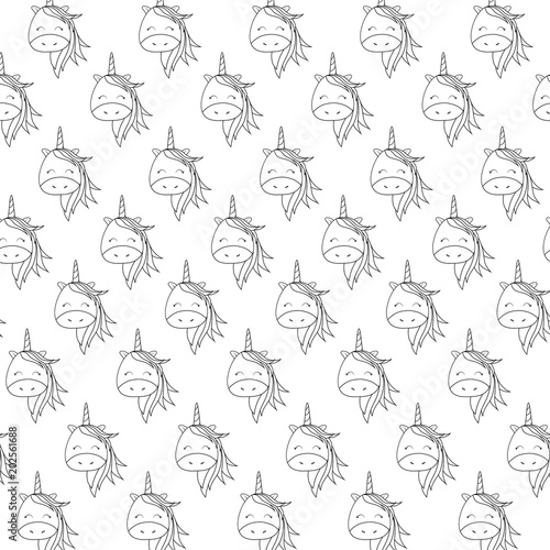 background of cute unicorns, black and white design. vector illustration