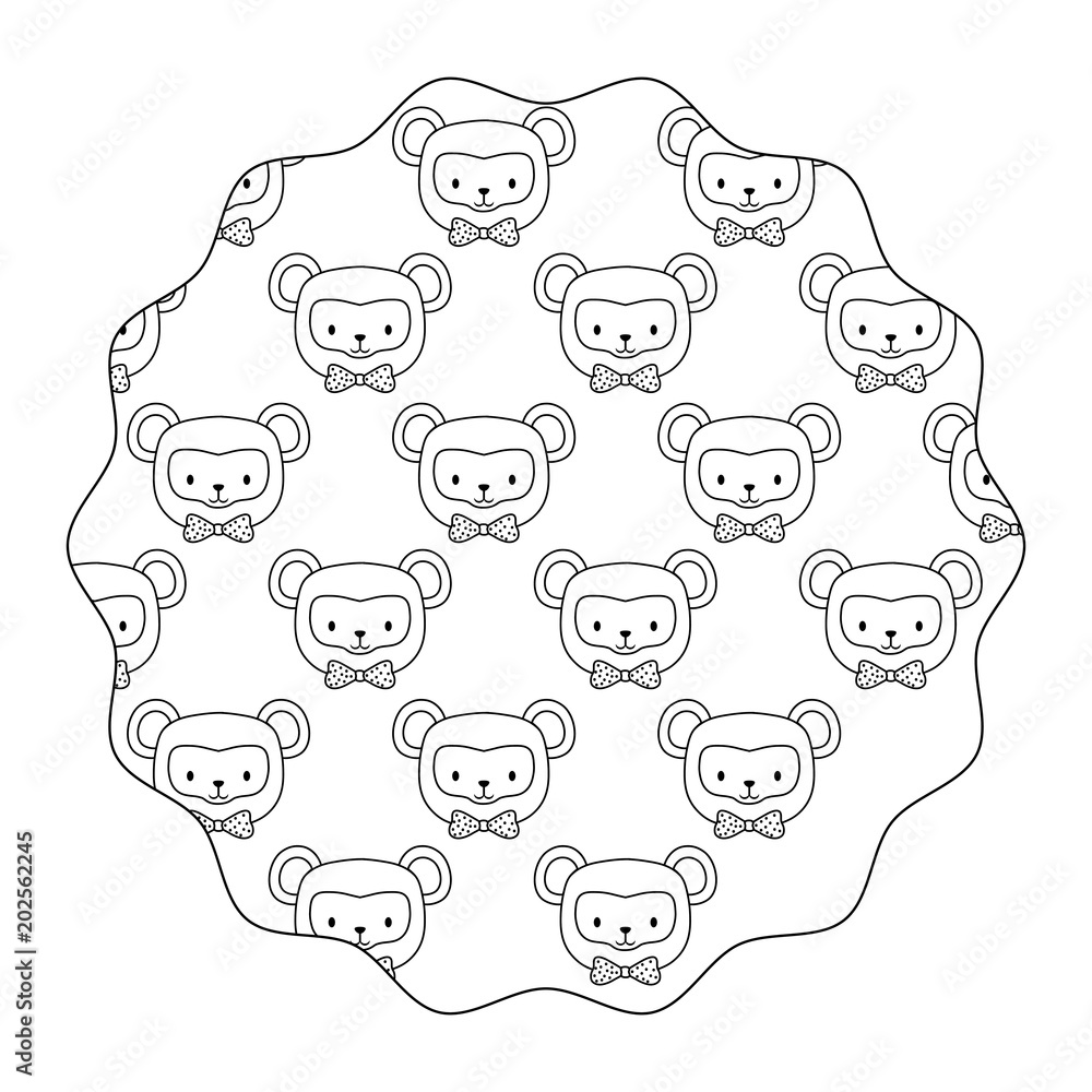 decorative circular frame with cute monkeys over white background, black and white deign. vector illustration decorative circular frame with cute monkeys over white background, black and white deign. vector illustration