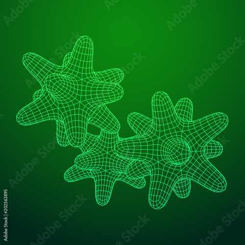 Nanorobots and nanotechnology bioengineering and advanced medical technology concept as nanomedicine robots. Bacteria virus wireframe mesh model,vector illustration microbe.