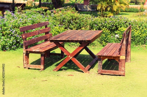 Wooden chairs in the garden vintage style © seagames50