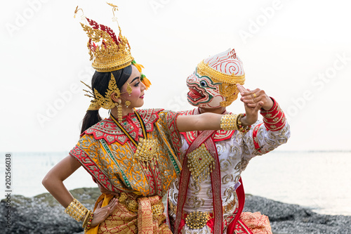 Khon is traditional dance drama art of Thai classical masked from literature Ramayana