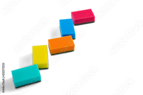 High angle view of colorful cleaning sponges