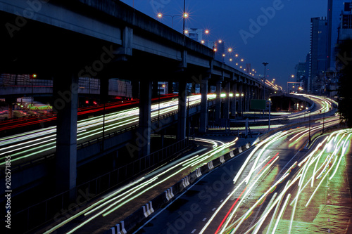 Speed Traffic - light trails on the road at night  long exposure