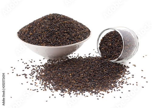 Black Sesame Seeds Also Know as Til or Black Til Isolated on White Background photo