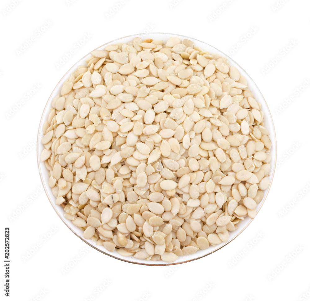 Shelled White Melon Seeds Isolated on White Background Shelled White Melon Seeds Isolated on White Background