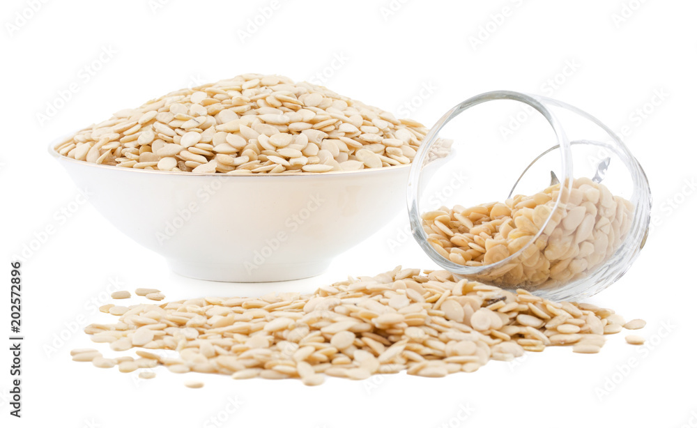 Shelled White Melon Seeds Isolated on White Background Shelled White Melon Seeds Isolated on White Background