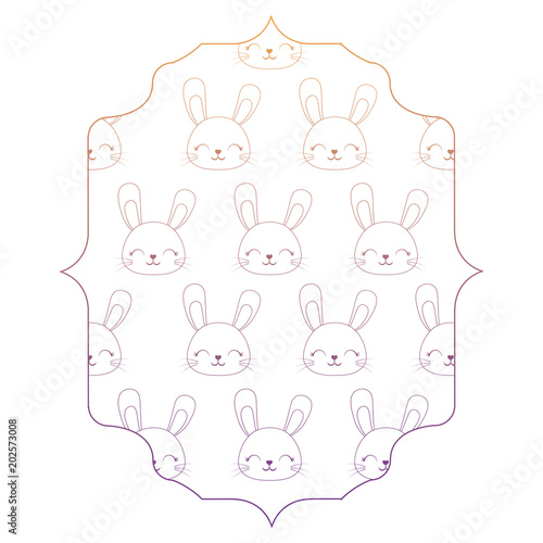 decorative arabic frame with cute rabbits over white background, colorful design. vector illustration