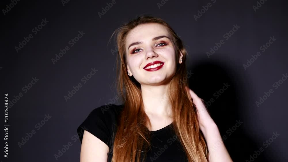 4k. Sexy young woman model with long hair show emotions. Wind. Red lips. 4k. Sexy young woman model with long hair show emotions. Wind. Red lips.