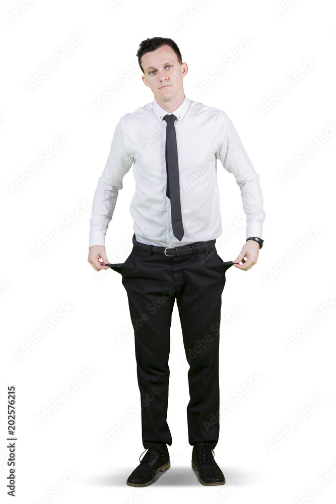European businessman showing empty pockets European businessman showing empty pockets