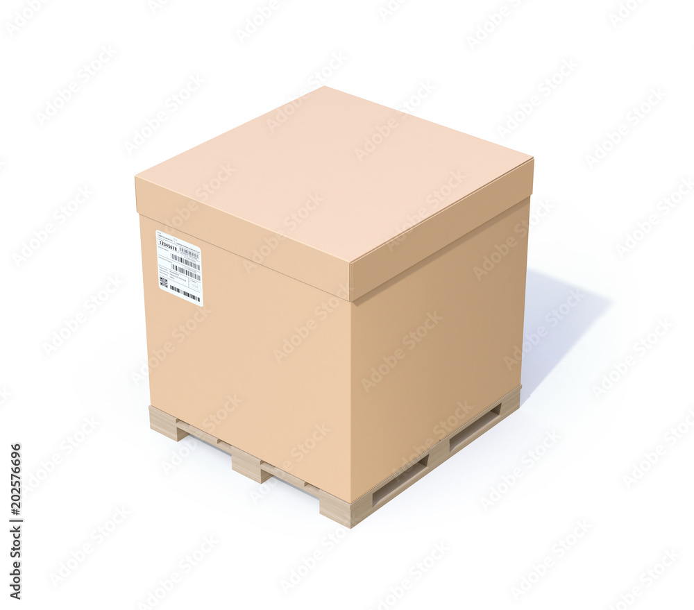 Container carton box on wooden pallet. isolated on white background. 3D  rendering image. Stock Illustration | Adobe Stock