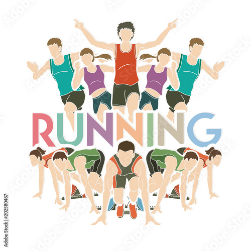 People running, Marathon Runner with text Running graphic vector