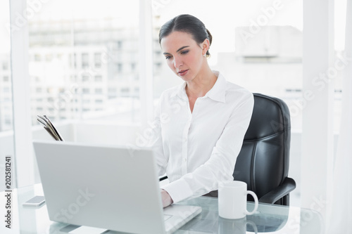 Businesswoman using laptop at office desk