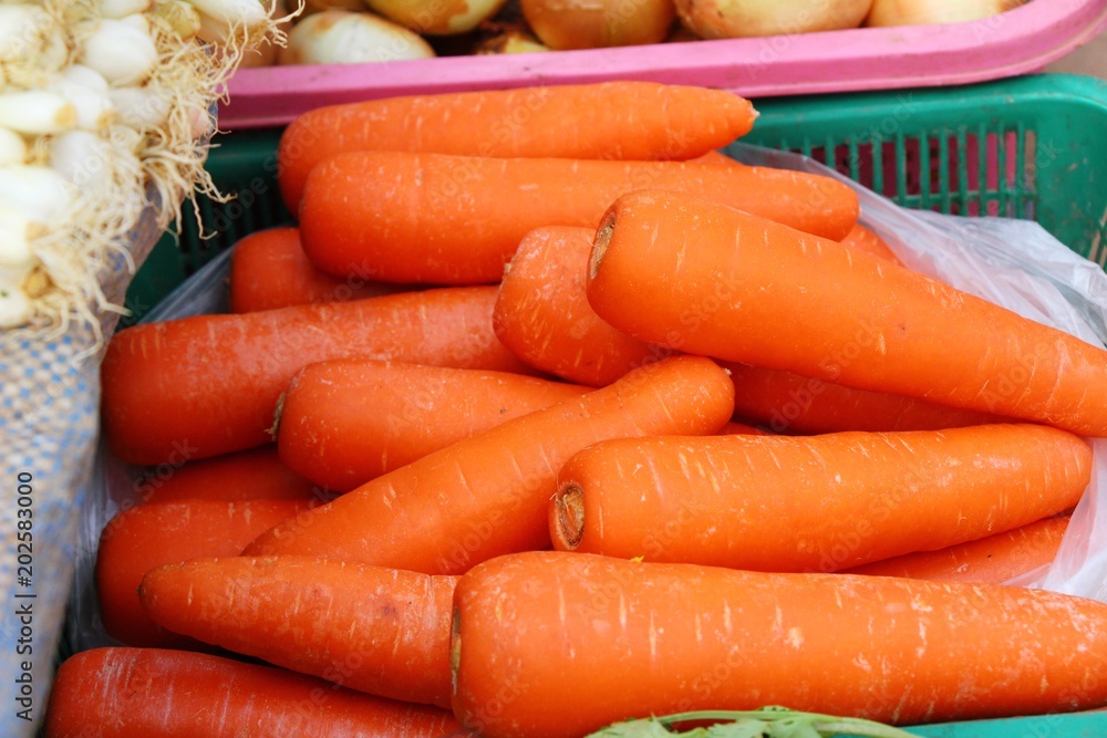 Fresh organic carrots for cooking in market Fresh organic carrots for cooking in market