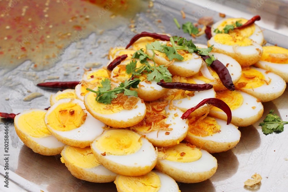Fried boiled egg with tamarind sauce (Son-in-law Eggs)