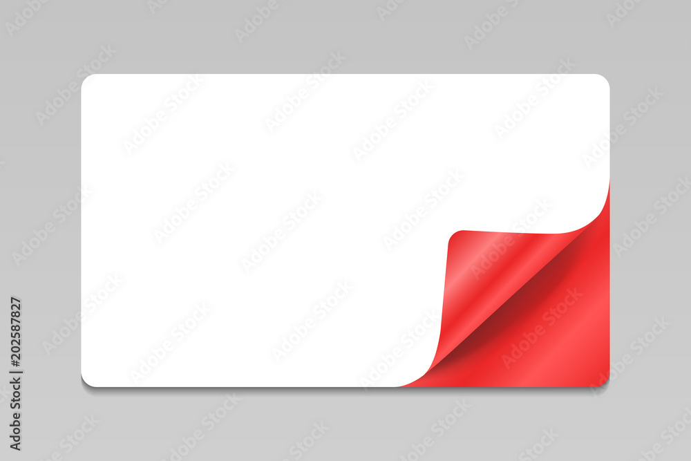 Blank white sticker with red curled corner, realistic mockup Blank white sticker with red curled corner, realistic mockup