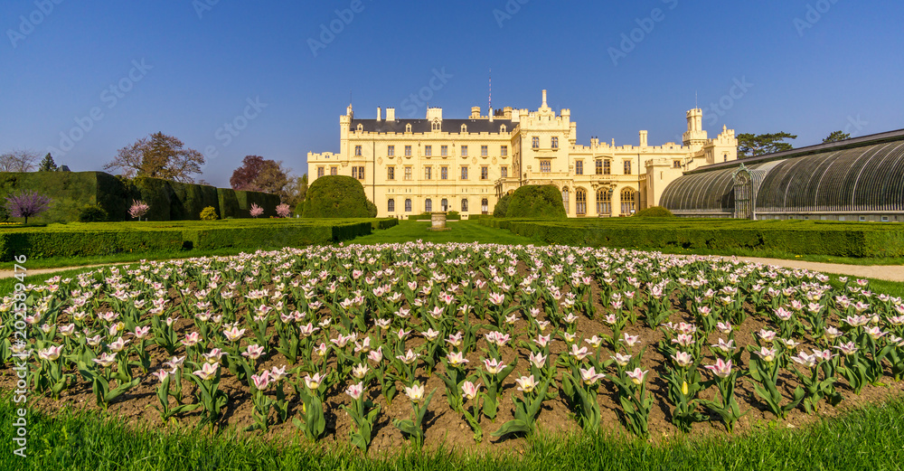 View at the Lednice castle from garden - Czech republic, Moravia