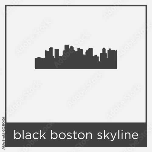 black boston skyline icon isolated on white background