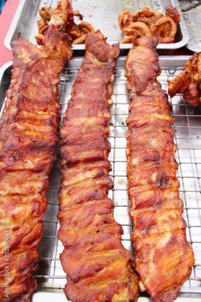 Grilled pork ribs delicious at street food Grilled pork ribs delicious at street food