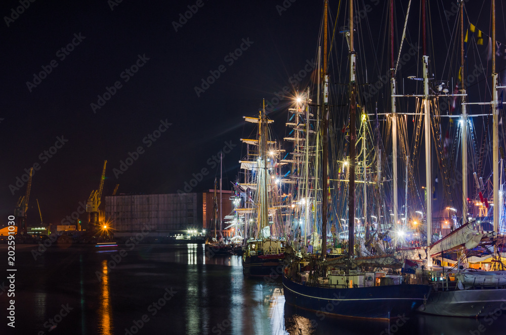 MARINA - Yachts, boats and sailing ship moored at wharf of the marina in Szczecin
