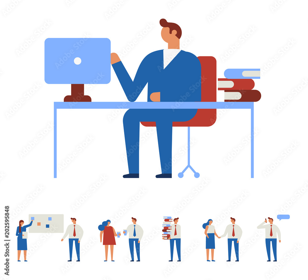 Manager, office worker. Business people. Flat vector illustration isolated on white. Manager, office worker. Business people. Flat vector illustration isolated on white.