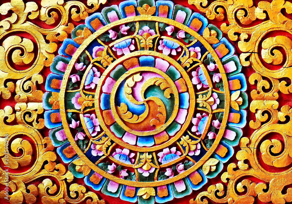 Fotografie Colorful Wood Carving Panel