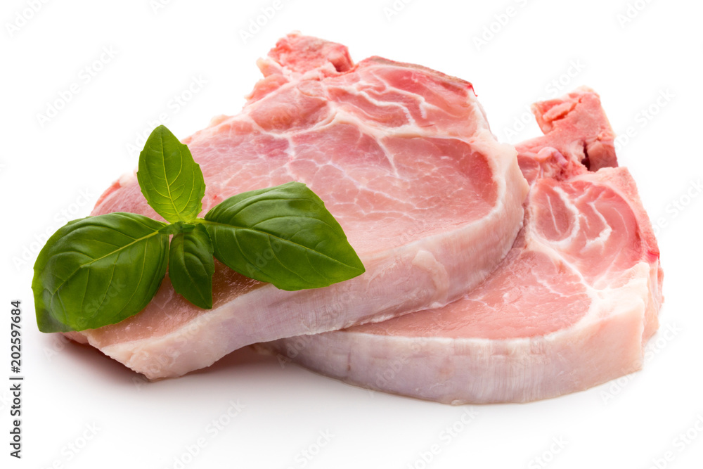 Fresh raw beef steak isolated on white background, top view. Fresh raw beef steak isolated on white background, top view.