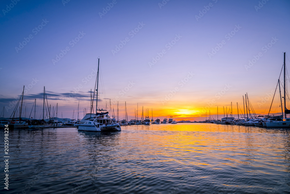 Port of Yacht boat on the sea at twilight time 