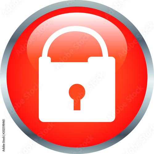 Red Shiny round button with padlock mark