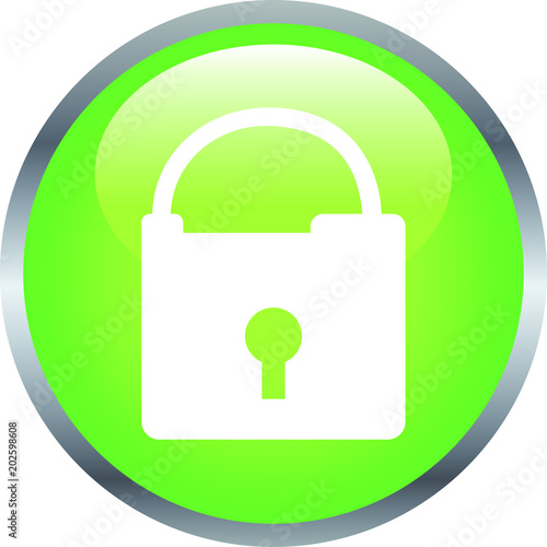 Green Shiny round button with padlock mark