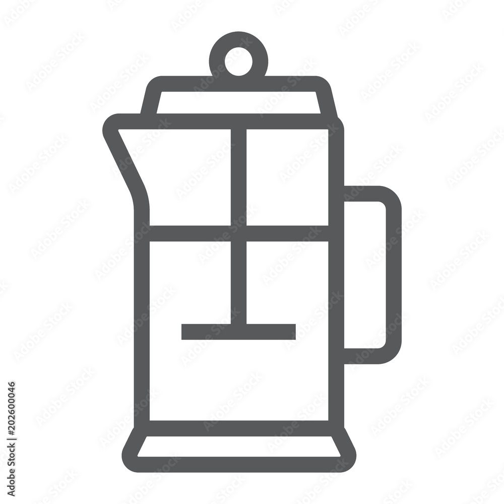 French press line icon, kitchen and cooking, tea pot sign vector graphics, a linear pattern on a white background, eps 10. French press line icon, kitchen and cooking, tea pot sign vector graphics, a linear pattern on a white background, eps 10.