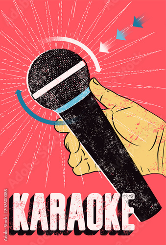 Karaoke typographic vintage grunge poster. Retro vector illustration.